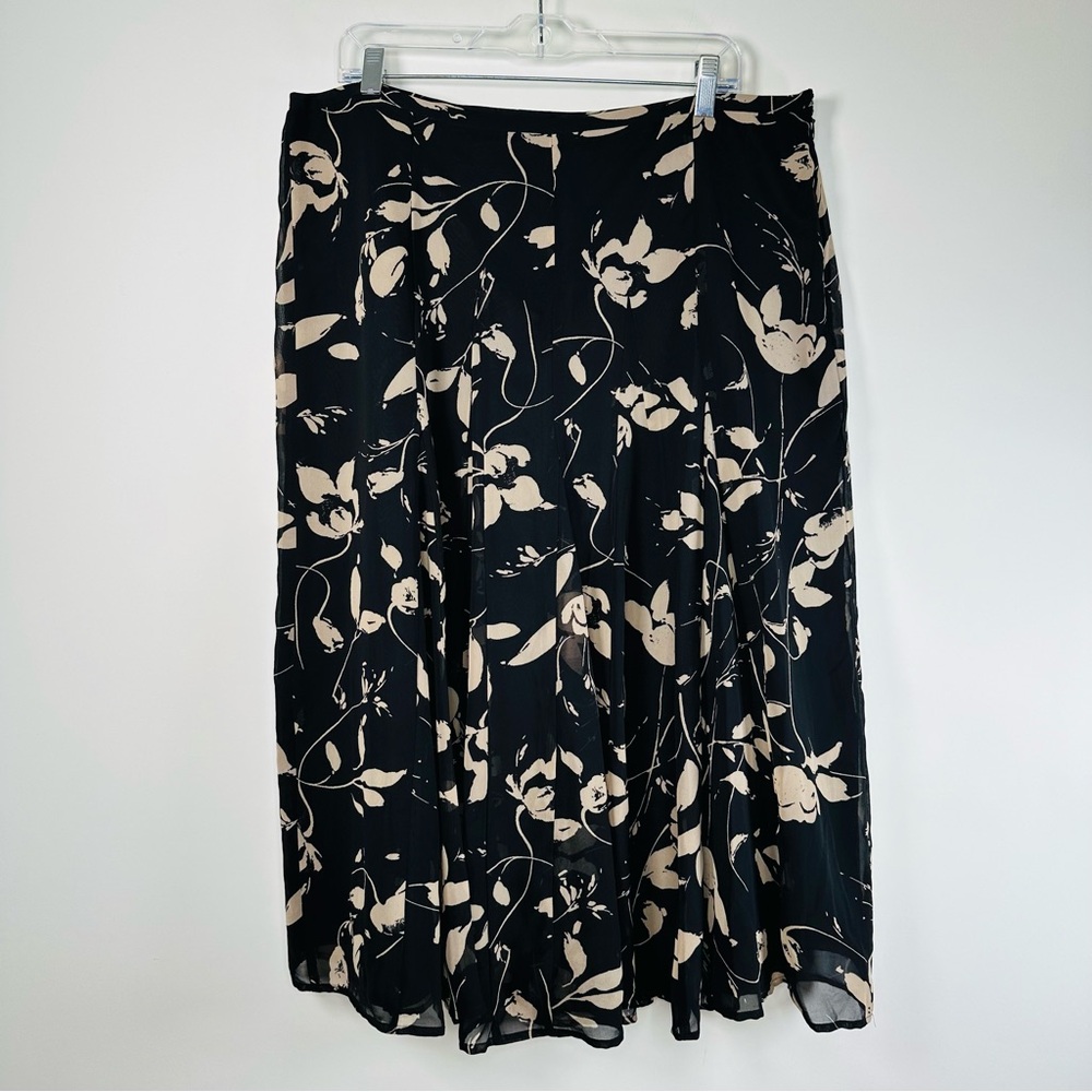 Talbots Pleated Floral Skirt Office Business Professional Black Plus Size 16W